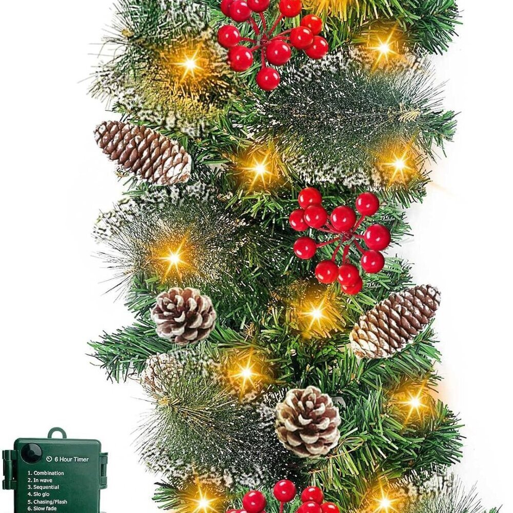 Timer & 8 Modes ] 9 Ft by 10 Inch 50 LED Prelit Christmas Garland Decorations Wa